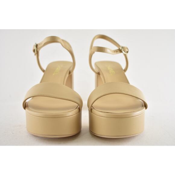 Chanel 24C Beige Nude Lambskin Leather Platform Ankle Strap Block Heel Sandal 42 - Picture 6 of 15